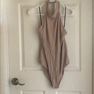 Backless high neck tan bodysuit
